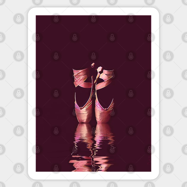 Minimal Pink Ballet Pointe Shoes on Ballerina Feet Classically Dancing on Water with Grace and Reflection Sticker by Little Shop of Nola